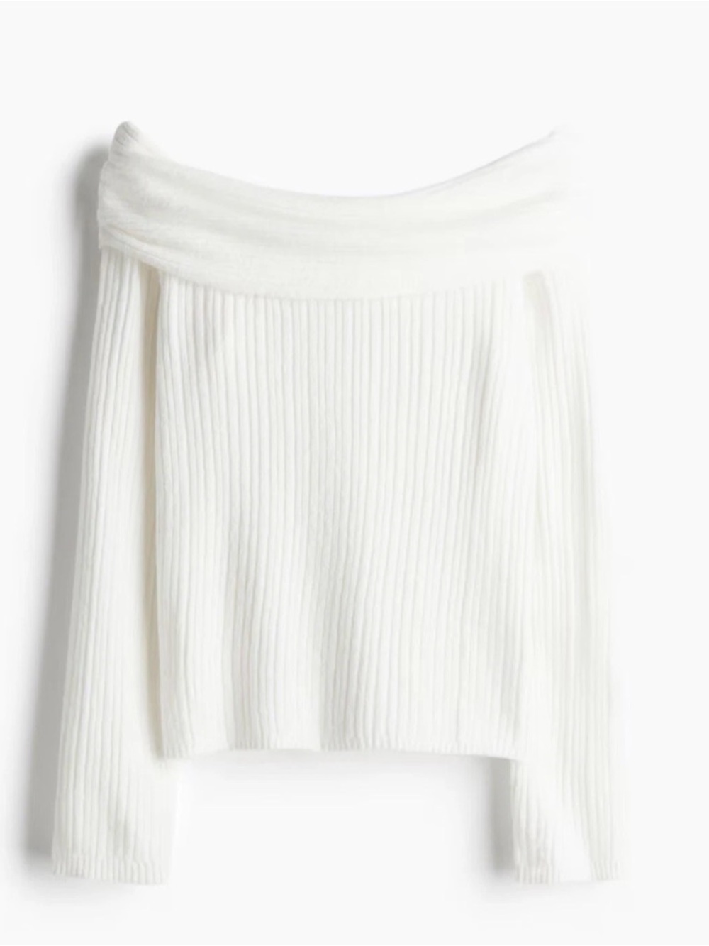 Off-Shoulder Ribbed White Women’s Sweater